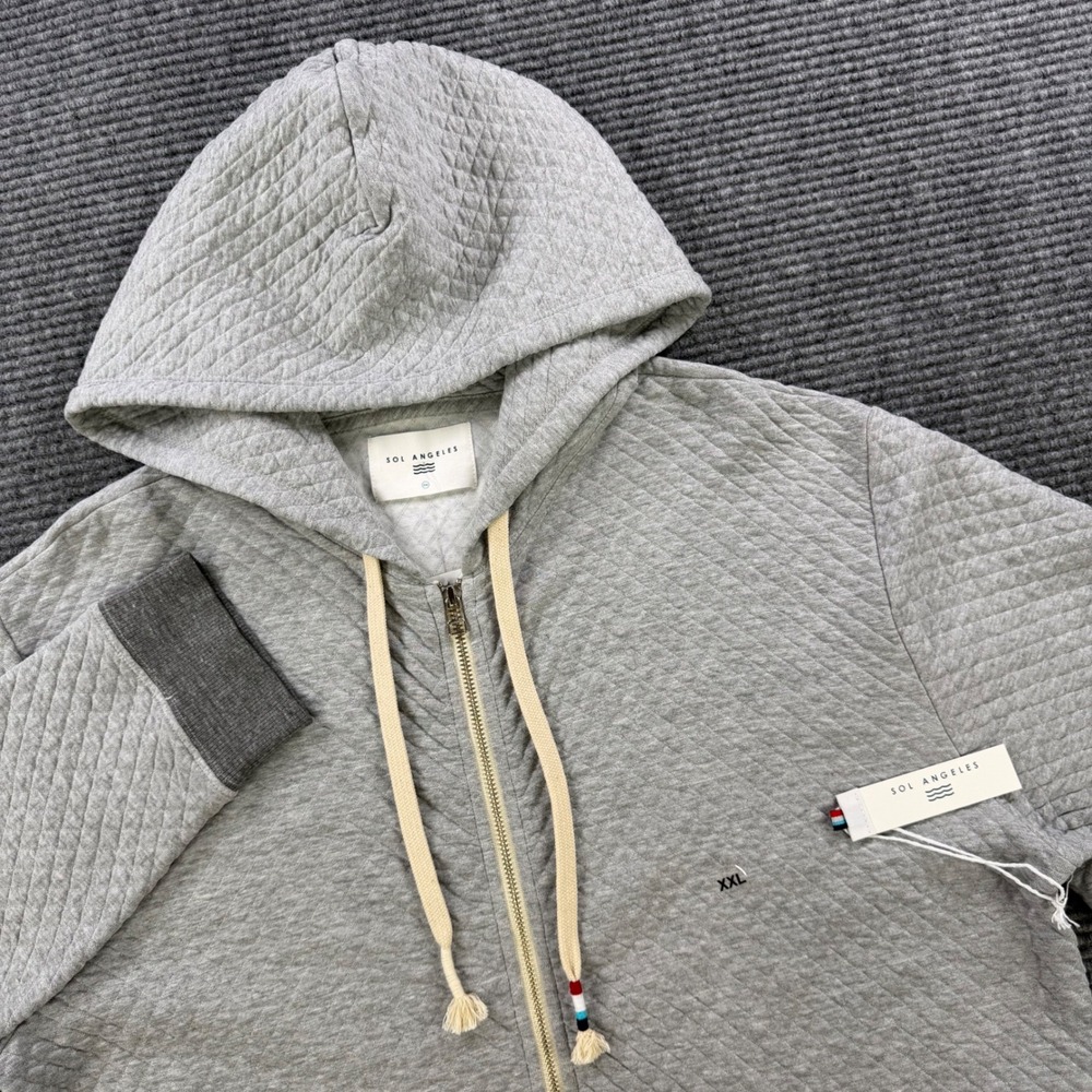 NEW Sol Angeles Quilted Full Zip Hoodie Heather Grey Mens XXL USA Made 2XL